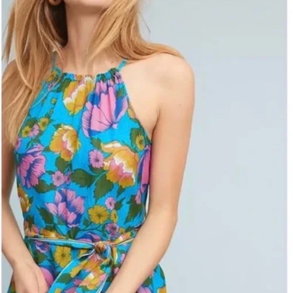 Anthropologie Lilka Floral Halter Midi Dress Blue XS - Picture 2 of 9